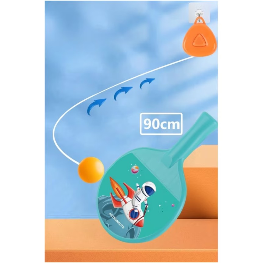 Set 2 Palete de Tenis de Masa, Vivimall, pentru Copii, Design Animat, Tematica Astronauti, Accesoriu de Agatat Inclus si 4 Mingi, Albastru - vivimall.ro