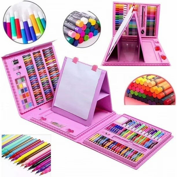 Set 208 Piese, Complet pentru Pictura si Desen, Vivimall, Tip Servieta, 3-12 Ani, 32 x 27 x 5 cm, Roz - vivimall.ro