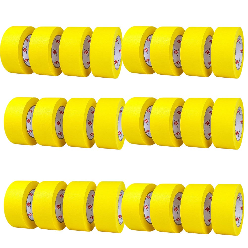 Set 24 role bandă de mascare galbenă 48mm x 50m, rezistentă UV, vedere frontală ambalaj