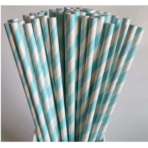 Set 25 Paie, Vivimall, din Hartie, 20 cm, Model cu Dungi, Alb/Albastru - vivimall.ro