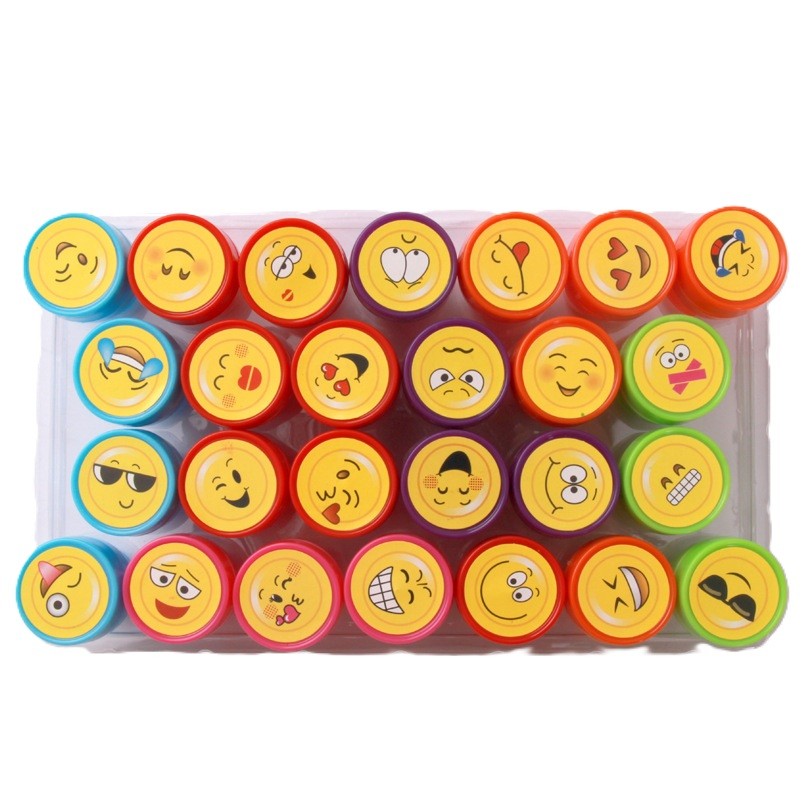 Set 26 Stampile, Vivimall, pentru Copii 4-6 Ani, Model Fete Zambitoare Emoji, 20 x 10 x 2 cm, Multicolor - vivimall.ro