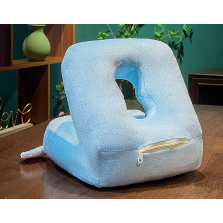 Set 2in1 Patura Microfibra si Perna din Spuma, Vivimall, pentru Birou, Calatorii, Pauze, Model Elefant, Microfibra, 1x1.7 m, 30x35x30 cm, Albastru - vivimall.ro