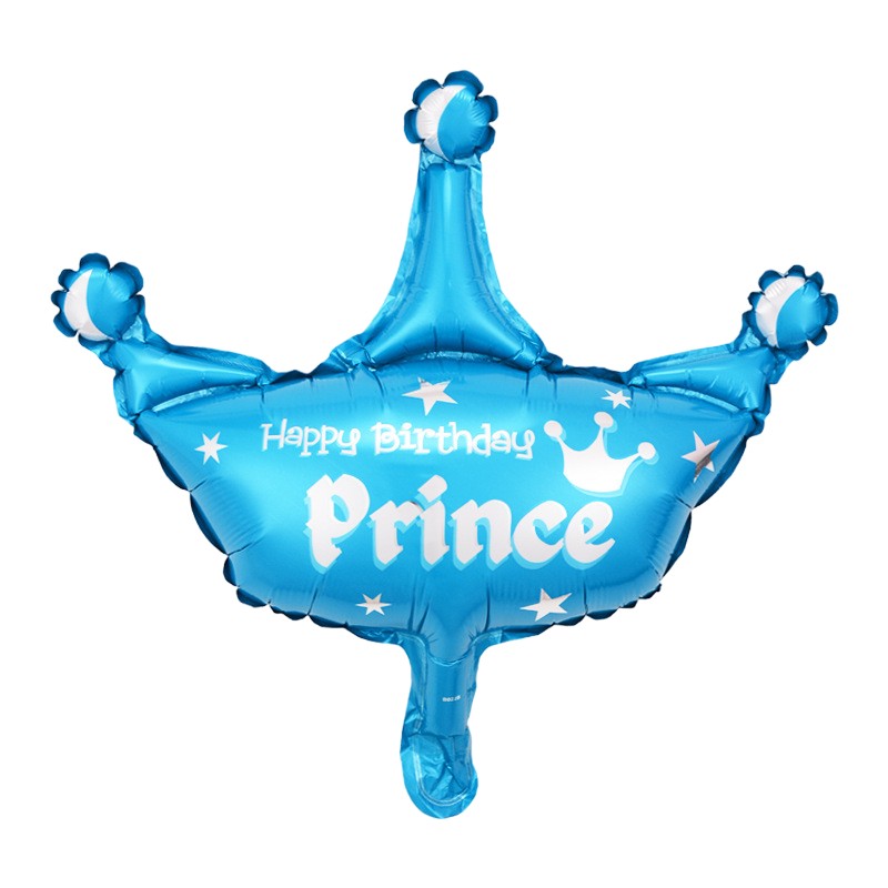 Set 3 Baloane din Folie Metalizata, Vivimall, Figurine Coroana si Stea, Model Aniversare, 40 cm, Ambalaj Individual, Pai Inclus, Umflare cu Aer sau Heliu, Albastru - vivimall.ro