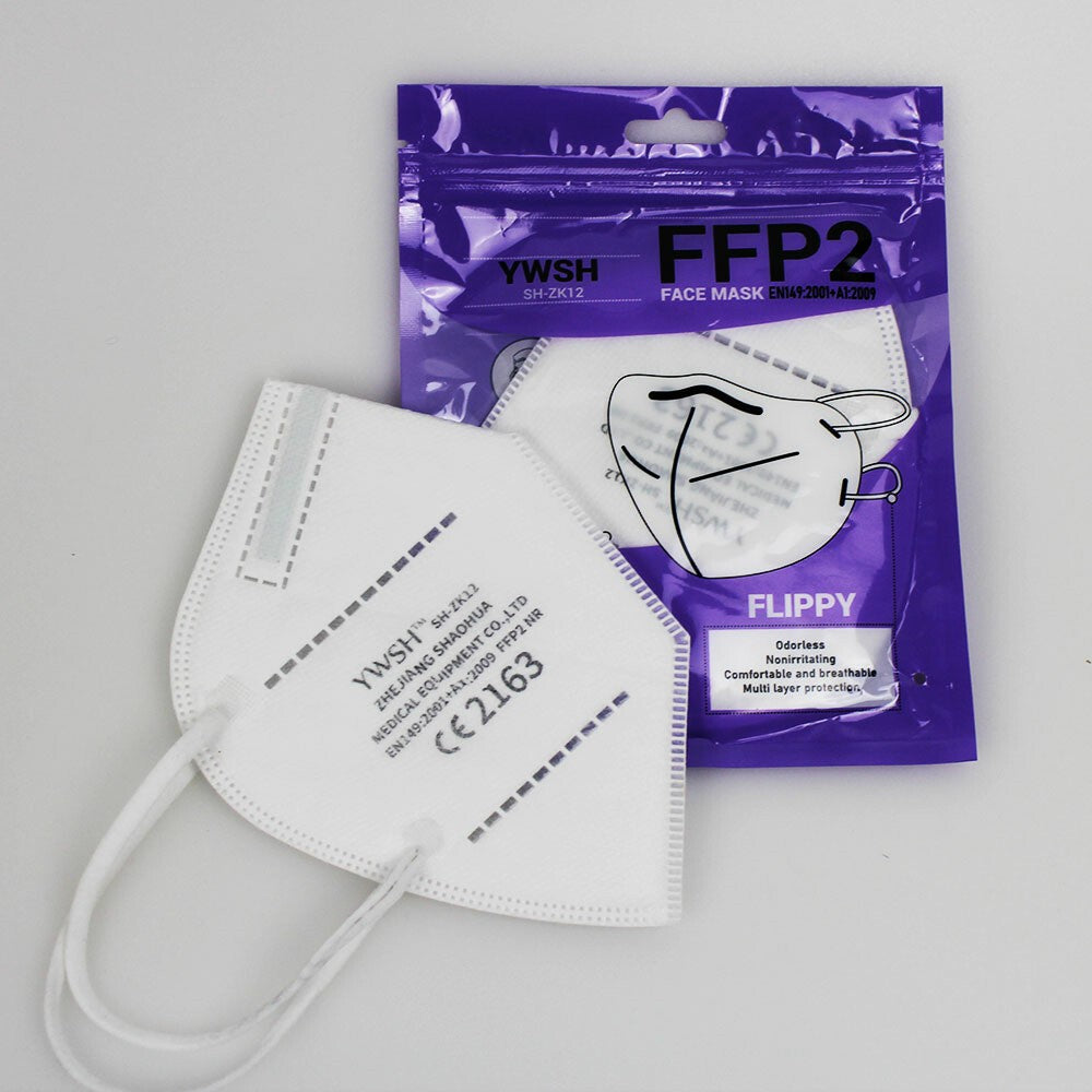 Set 3 bucati Masca de protectie faciala, Flippy®️, de unica folosinta, FFP2 CE 2163, 5 straturi, nesterila, ambalaj individual, Alb - vivimall.ro