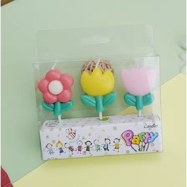 Set 3 Lumanari, Vivimall, Tema Flori, Model 3, din Parafina, Multicolor - vivimall.ro