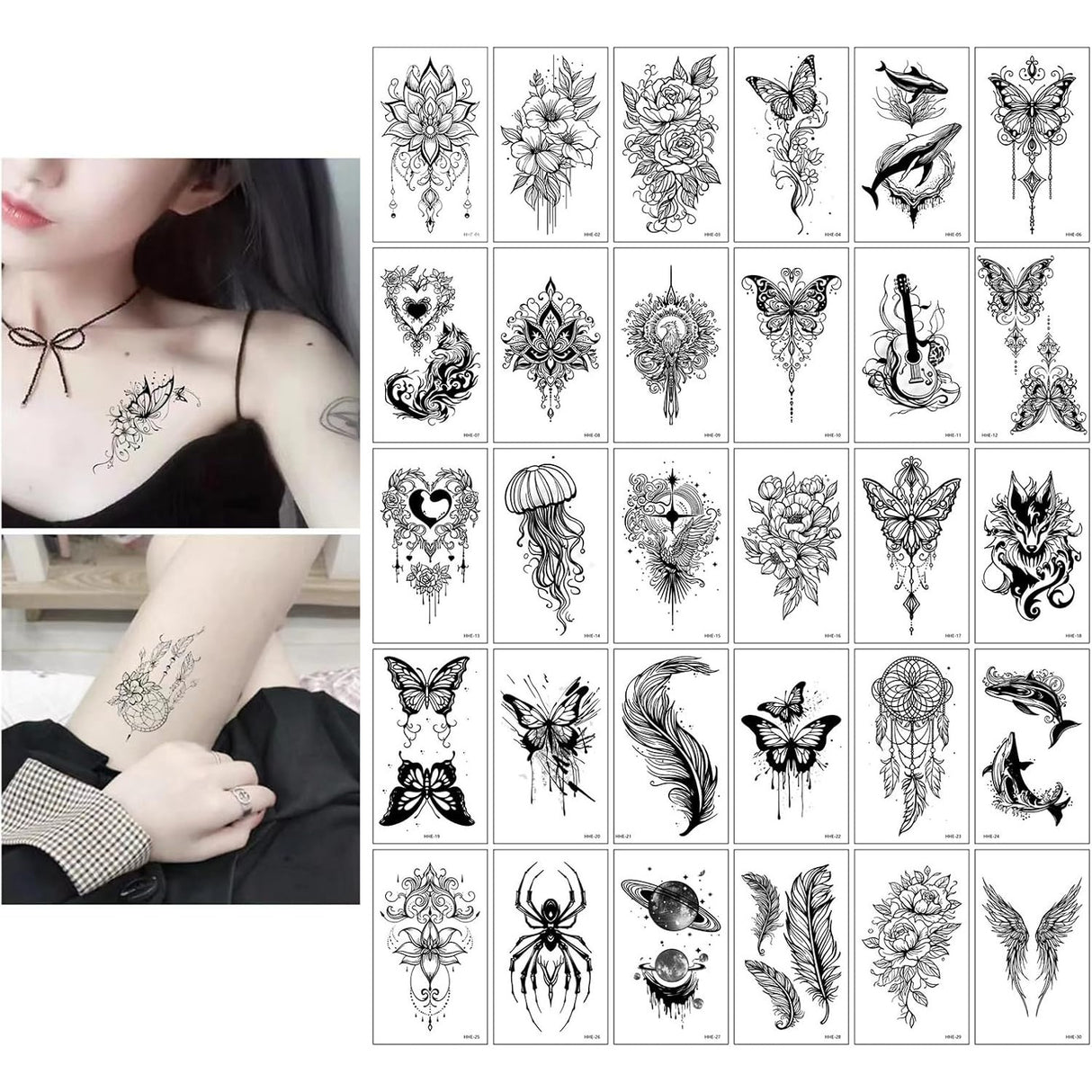 Set 30 Tatuaje Temporare, Vivimall, pe Baza de Apa, Model 6, Negru - vivimall.ro