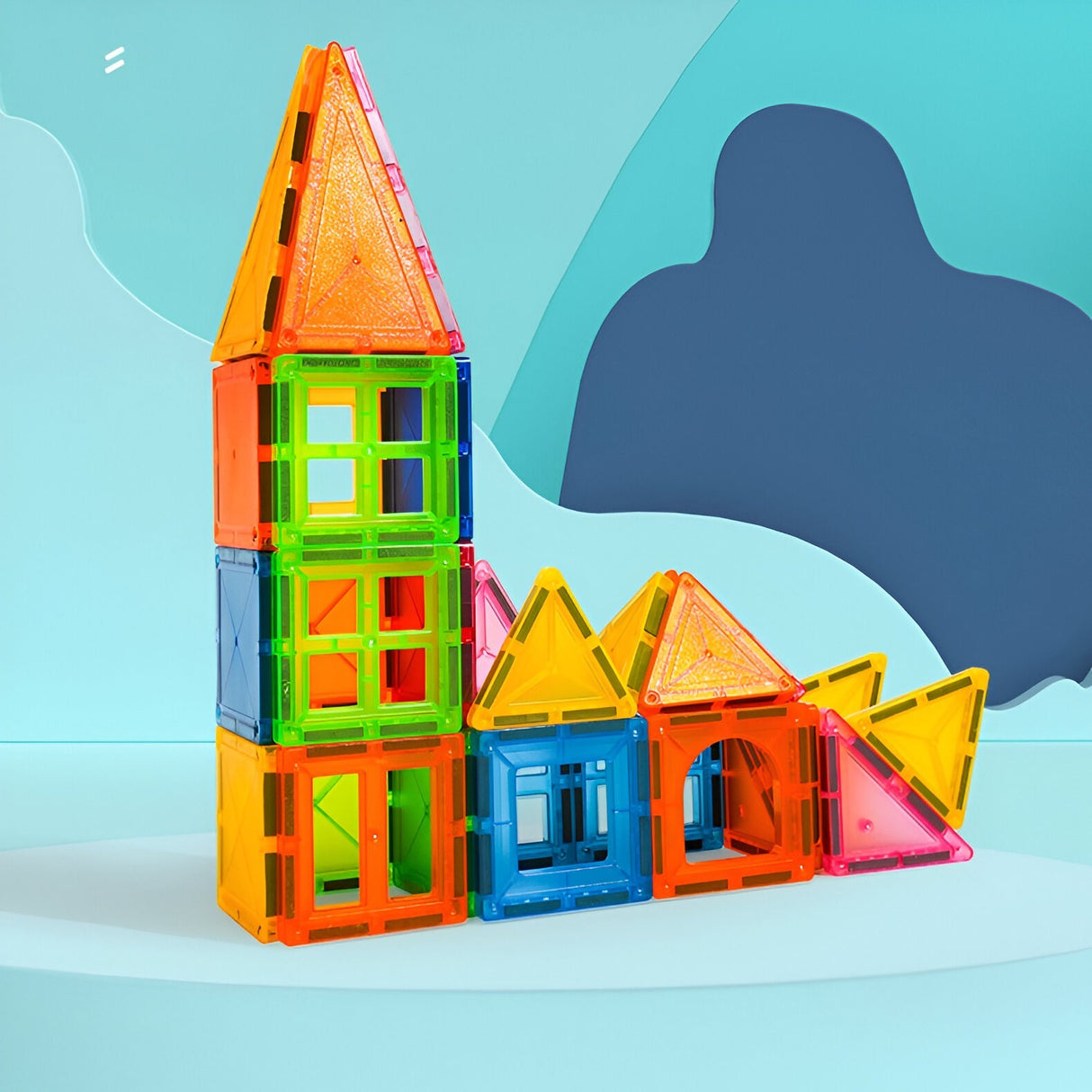 Set 32 Piese Magnetice de Constructie, Vivimall, Piese 5.5 cm, Magnetic Tiles, Forme Geometrice, 3 Ani, ABS, Magnet, 20.5 x 14.5 x 12 cm, Multicolor, Resigilat - vivimall.ro