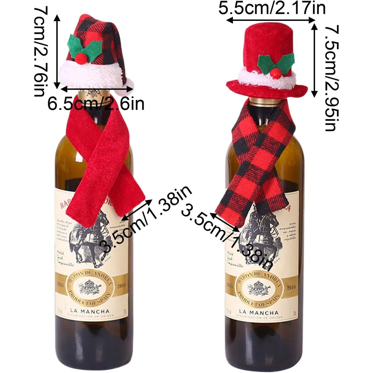 Set 2 accesorii decorative pentru sticlele de vin, tematica Craciun, material textil/poliester, multicolor - vivimall.ro