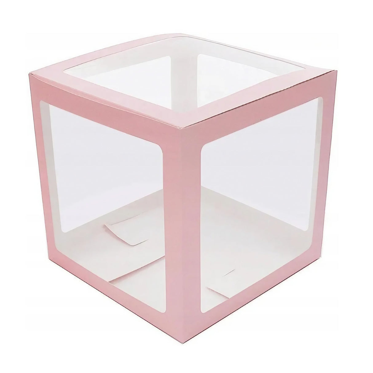 Set 4 Cutii pentru Baloane, Vivimall, Model Scris Love, Tematica Iubire, Cuburi Decorative din Plastic, Accesorii pentru Petrecere, 30 x30 cm, Transparente Contur Roz - vivimall.ro