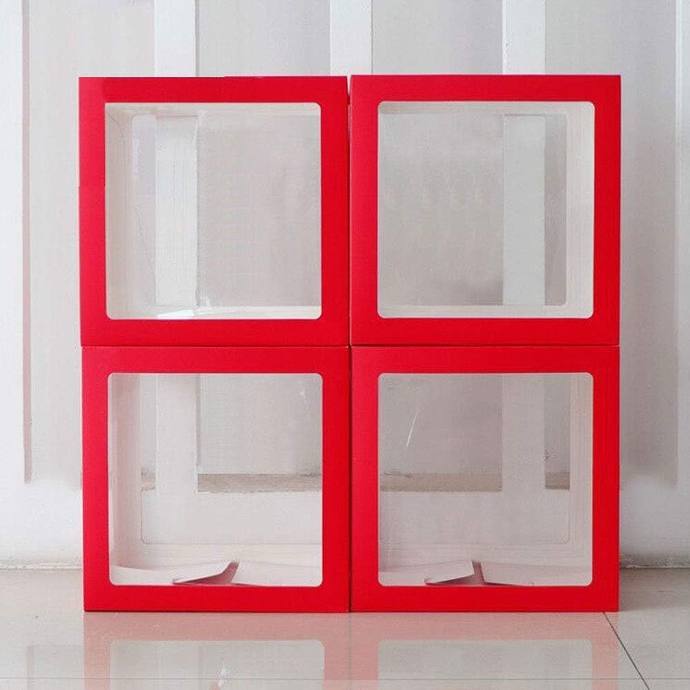 Set 4 Cutii pentru Baloane, Vivimall, Model Scris Love, Tematica Iubire, Cuburi Decorative din Plastic, Accesorii pentru Petrecere, 30x30 cm, Transparente Contur Rosu - vivimall.ro