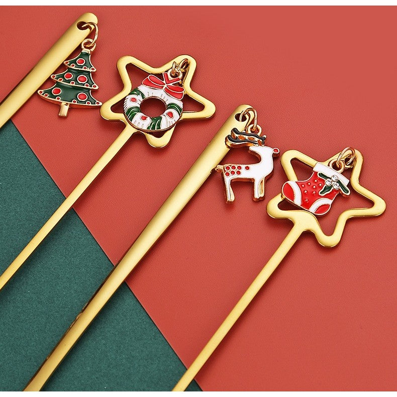 Set 4 Lingurite, Flippy, Tema Craciun, Model Carry The Merry, 4 Modele Tip Pandantiv cu Steluta, din Otel Inoxidabil, 19 x 16 x 2 cm, Multicolor - vivimall.ro