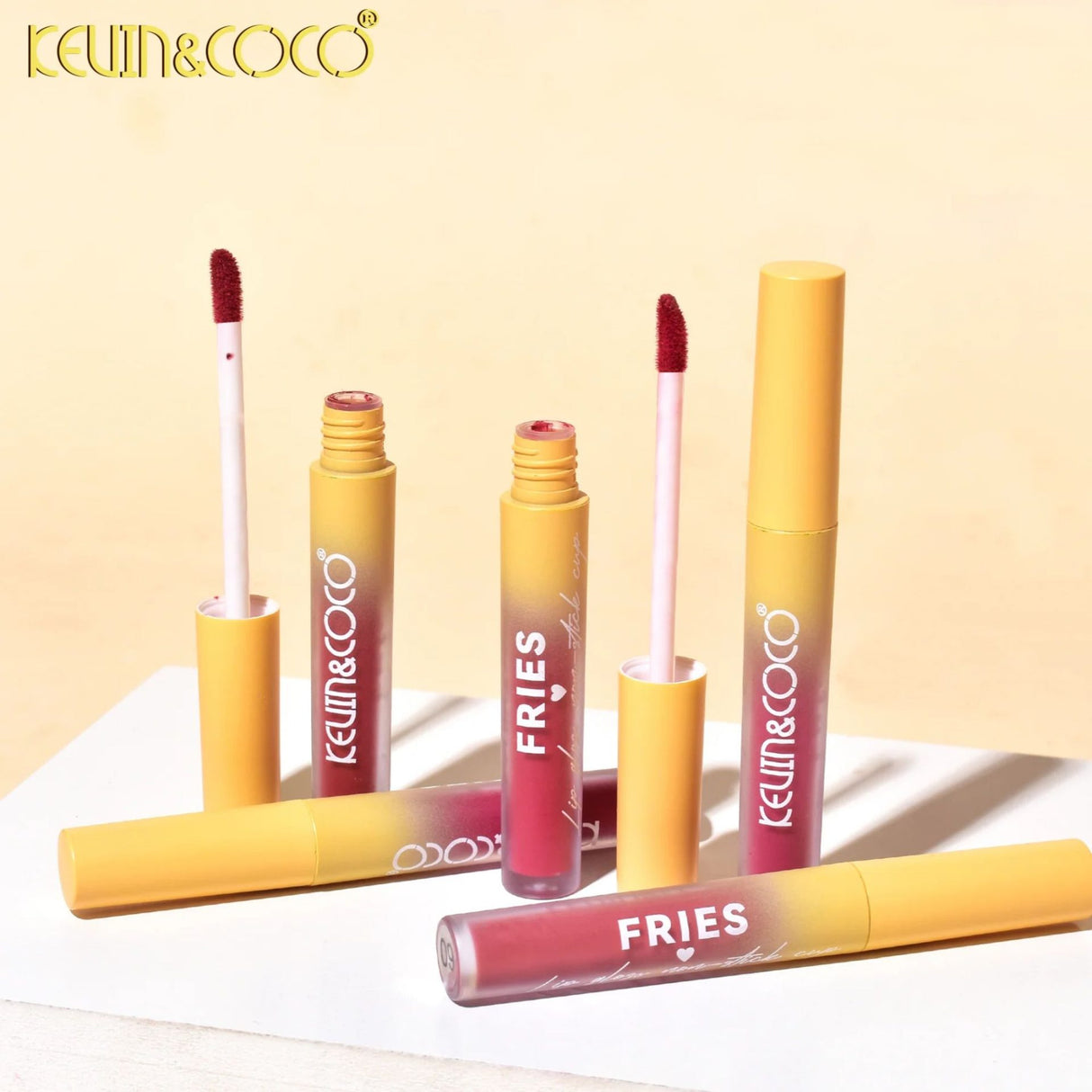 Set Luciu de buze, Kevin & Coco, Fries Baby, 4 Lip Gloss-uri, Stralucire si Hidratare Intensa, Rezistent, Multicolor - vivimall.ro