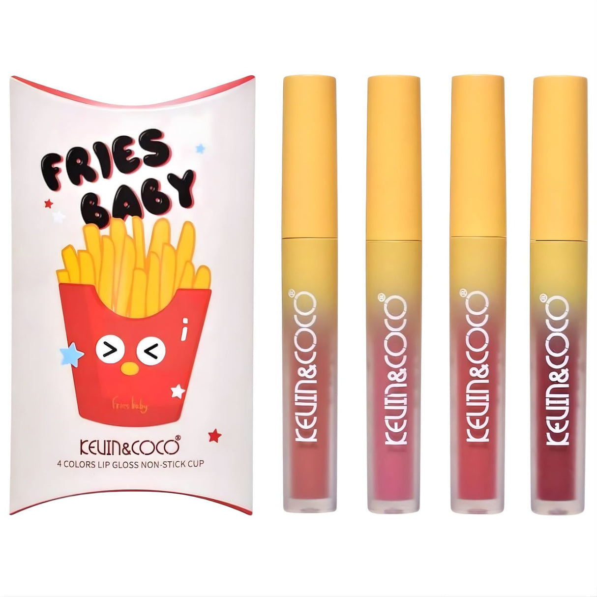 Set Luciu de buze, Kevin & Coco, Fries Baby, 4 Lip Gloss-uri, Stralucire si Hidratare Intensa, Rezistent, Multicolor - vivimall.ro