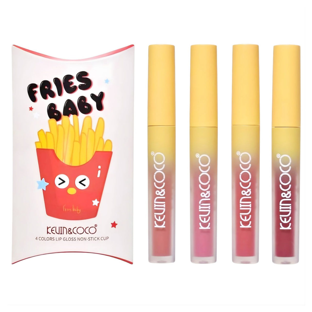 Set 4 lip gloss-uri Kevin&Coco Fries Baby Model C, nuanțe multicolor, vedere de ansamblu