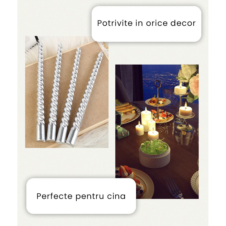 Set 4 Lumanari pentru Masa, Cina, Decor, Vivimall, Model Rasucit, Lungime 25 cm, Bronz - vivimall.ro