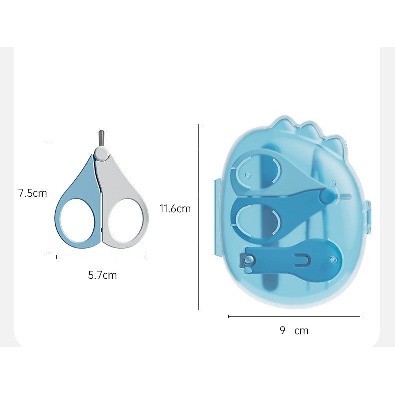 Set 4in1 de Ingrijire Unghii pentru Bebelusi, Vivimall, Cutie de Depozitare Dinozaur Transparent, 0-6 Ani, 11.5 x 9 x 3 cm, Albastru - vivimall.ro