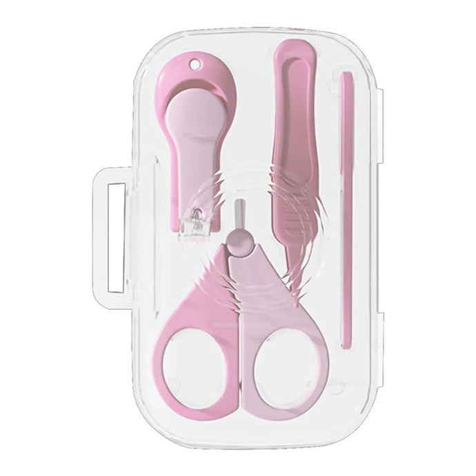 Set 4in1 de Ingrijire Unghii pentru Bebelusi, Vivimall, Cutie de Depozitare Texturata, 0-6 Ani, 13.6x8x2 cm, Roz - vivimall.ro