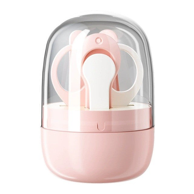 Set 4in1 de Ingrijire Unghii pentru Bebelusi, Vivimall, Cutie de Depozitare Tip Borcan, 0-6 Ani, 10 x 7 x 6 cm, Roz - vivimall.ro