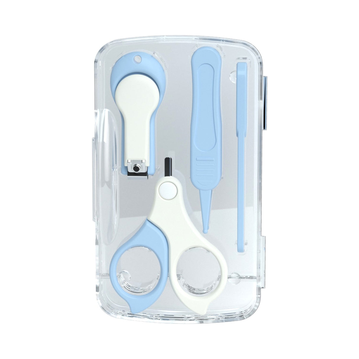 Set 4in1 de Ingrijire Unghii pentru Bebelusi, Vivimall, Cutie de Depozitare Transparenta, 0-6 Ani, 13.6x8x2 cm, Albastru Deschis - vivimall.ro