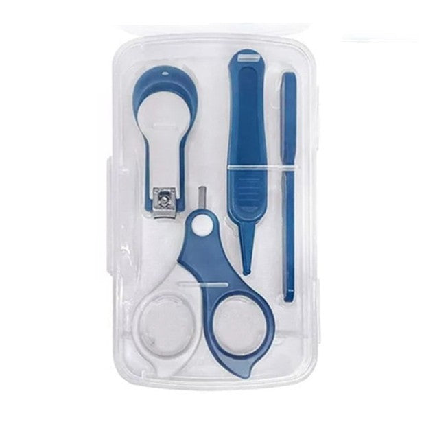 Set 4in1 de Ingrijire Unghii pentru Bebelusi, Vivimall, Cutie de Depozitare Transparenta, 0-6 Ani, 13.6x8x2 cm, Albastru Marin - vivimall.ro