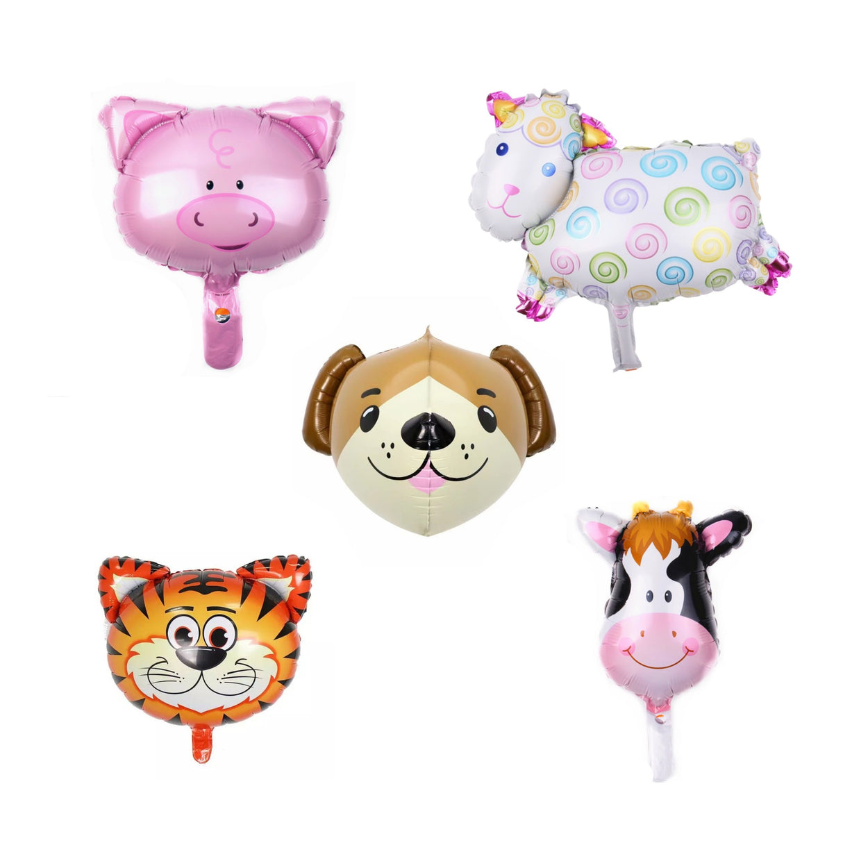 Set 5 Baloane Folie Metalizata, Vivimall, Figurine Animale Domestice, 30 cm, Ambalaj Individual, Pai inclus, Umflare cu Aer sau Heliu, Multicolor - vivimall.ro