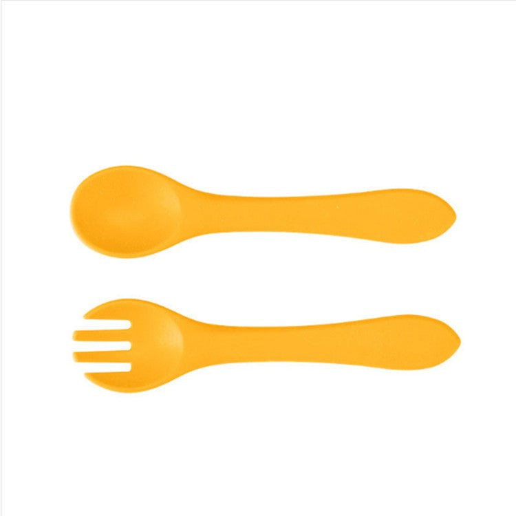 Set 5 piese diversificare bebelusi si copii din silicon Vivimall, baveta, farfurie compartimentata cu ventuza, bol cu ventuza, tacamuri, fara alergeni, galben - vivimall.ro