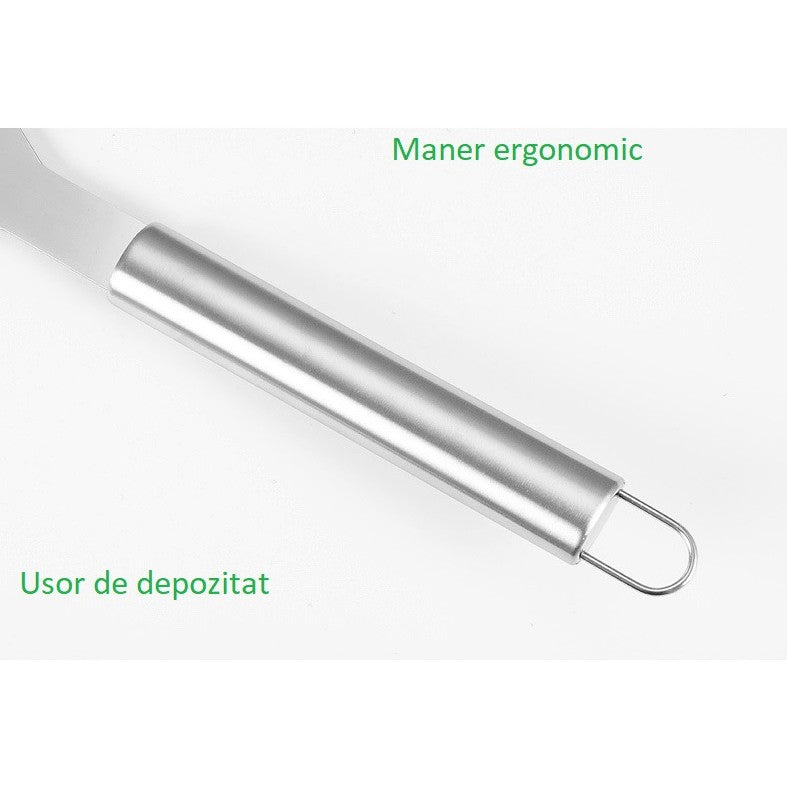 Set ustensile grătar oțel inoxidabil 38,5 cm, detaliu suprafață rezistentă la coroziune