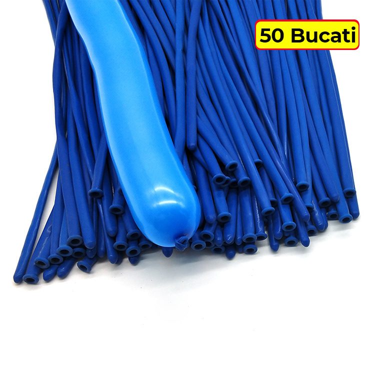 Set 50 baloane de modelaj Flippy albastre, dimensiuni 30×1,5 cm, aranjate în evantai