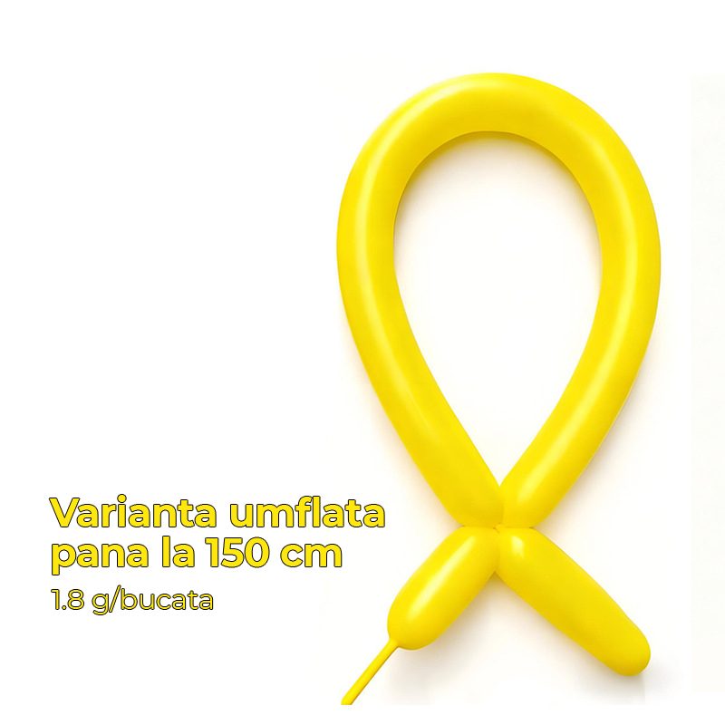 Baloane de Modelaj, Flippy, Set 50 bucati, Model Standard, din Latex, 30 x 1.5 cm, 1.8 g per unitate, pana la 150 cm, Galben - vivimall.ro