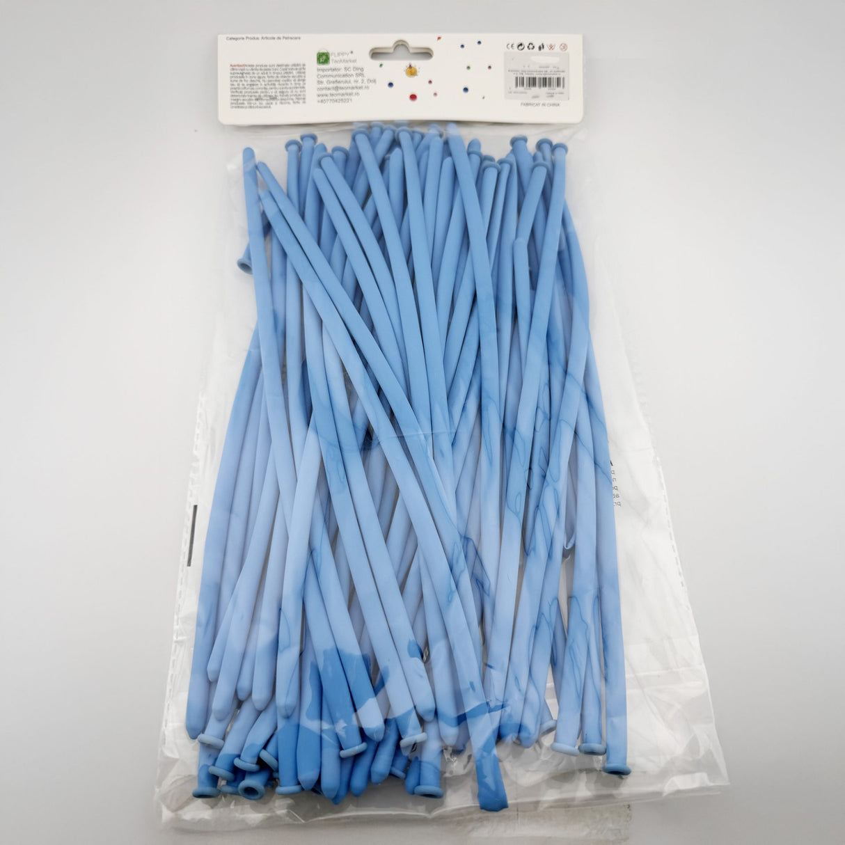 Baloane de Modelaj, Flippy, Set 50 bucati, Model Standard, din Latex, 30 x 1.5 cm, 1.8 g per unitate, pana la 150 cm, Albastru deschis - vivimall.ro