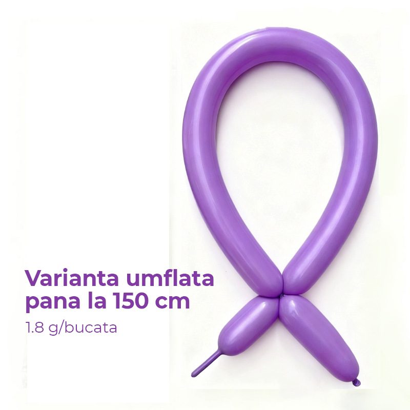 Baloane de Modelaj, Flippy, Set 50 bucati, Model Standard, din Latex, 30 x 1.5 cm, 1.8 g per unitate, pana la 150 cm, Mov - vivimall.ro