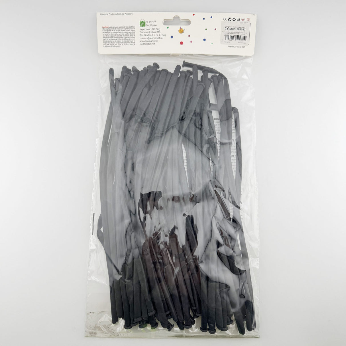 Set 50 baloane de modelaj Flippy din latex negru în ambalaj, model standard, 1,8 g per unitate