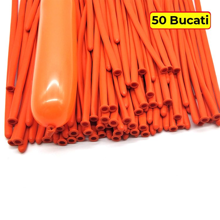Baloane de Modelaj, Flippy, Set 50 bucati, Model Standard, din Latex, 30 x 1.5 cm, 1.8 g per unitate, pana la 150 cm, Portocaliu - vivimall.ro