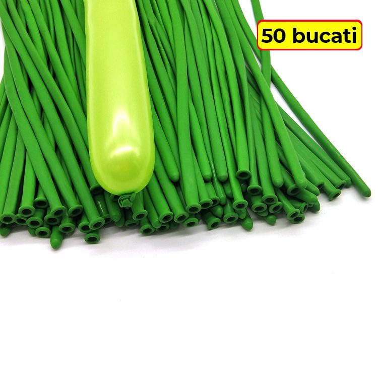 Baloane de Modelaj, Flippy, Set 50 bucati, Model Standard, din Latex, 30 x 1.5 cm, 1.8 g per unitate, pana la 150 cm, Verde deschis - vivimall.ro