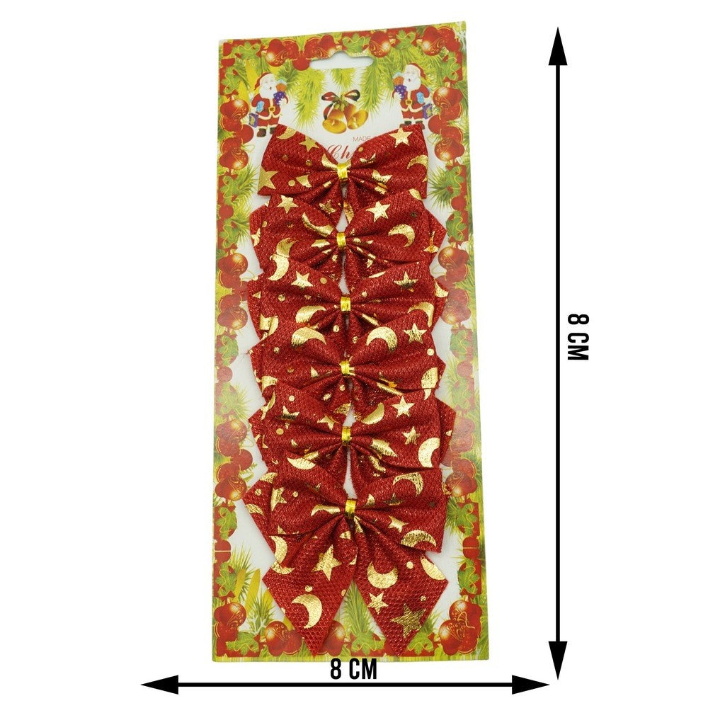 Set 6 fundite pentru brad, Rosii, cu stelute , 8 x 8 cm, din poliester, Vivimall - vivimall.ro