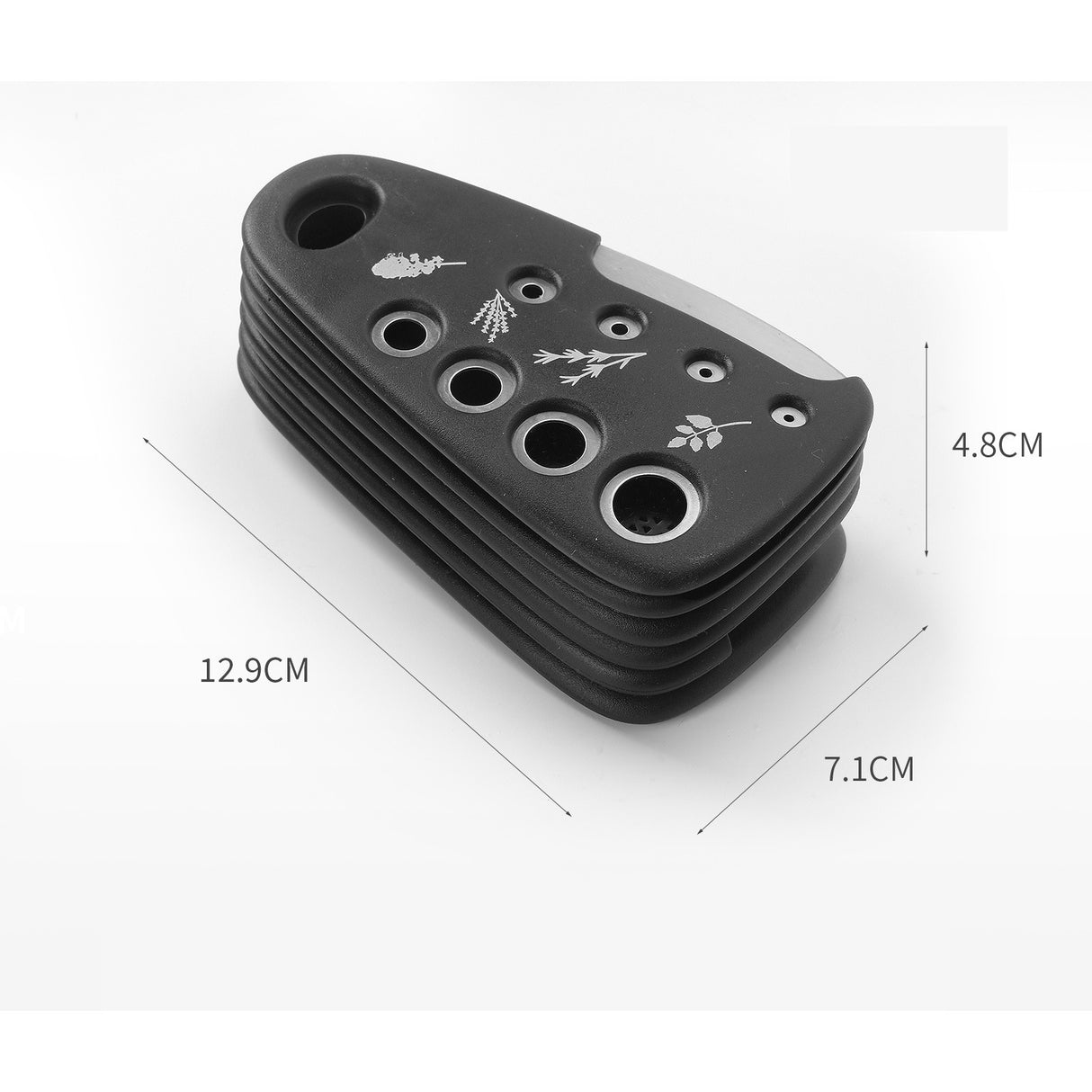 Set 6 in 1 mini ustensile bucatarie Vivimall, taietor pizza, cutit, curatator, razatoare, desfacator, presa usturoi, manere din ABS, lame ascutite din otel inoxidabil, 7.1 x 12.9 x 4.8 cm, negru - vivimall.ro