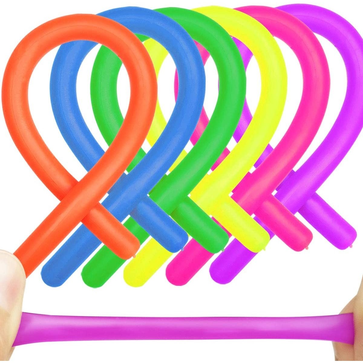 Set 6 Jucarie senzoriala superelastica 24cm-2m lungime, antistres, colorata Stretchy string fidget, Vivimall, Multicolor - vivimall.ro