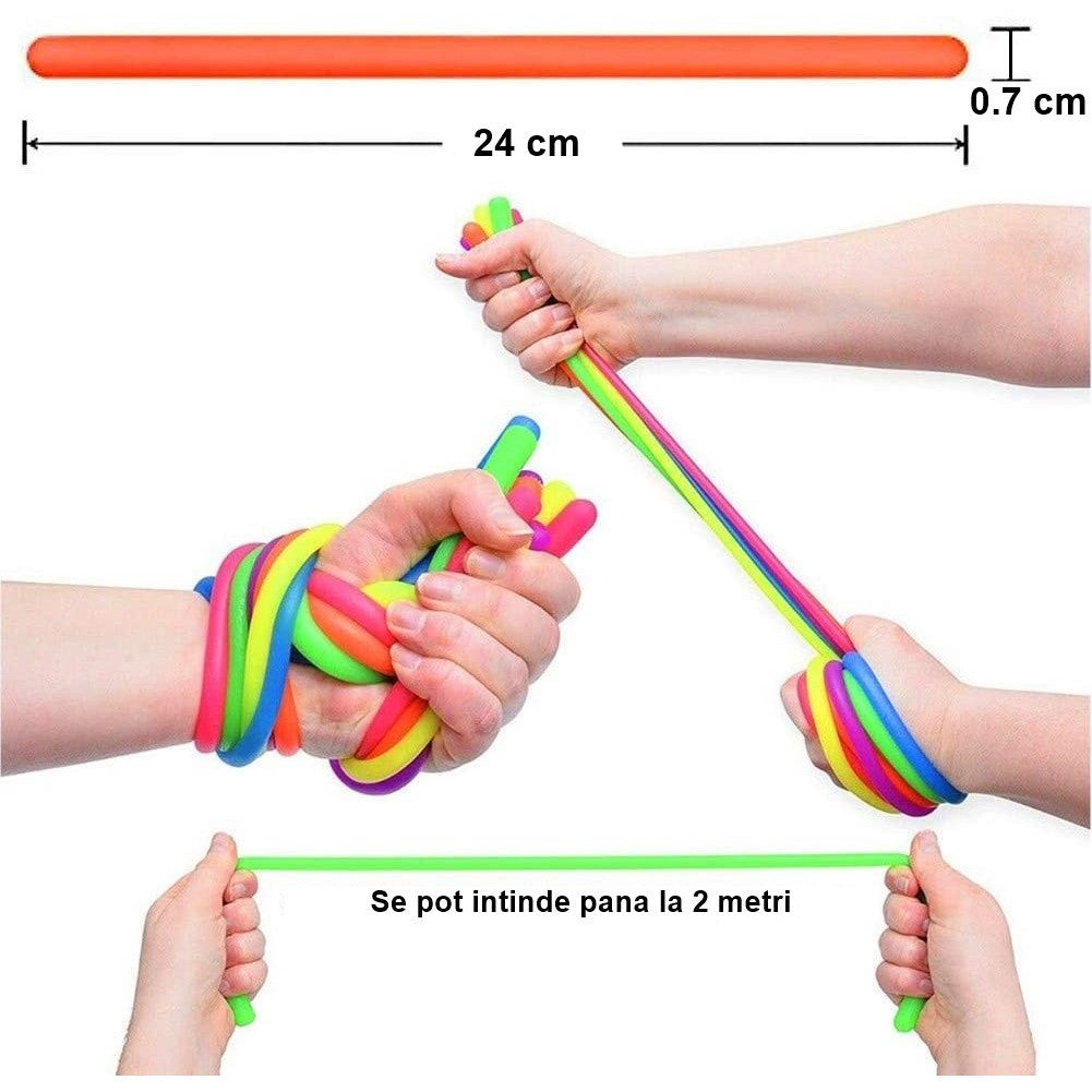 Set 6 Jucarie senzoriala superelastica 26cm-2m lungime, antistres, colorata Stretchy string fidget, Vivimall, Multicolor - vivimall.ro