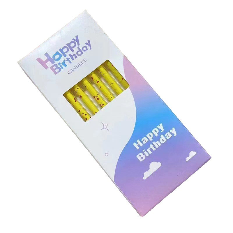 Set 6 Lumanari Lungi, Vivimall, din Parafina, 10 x 0.5 cm, Happy Birthday, Galben - vivimall.ro