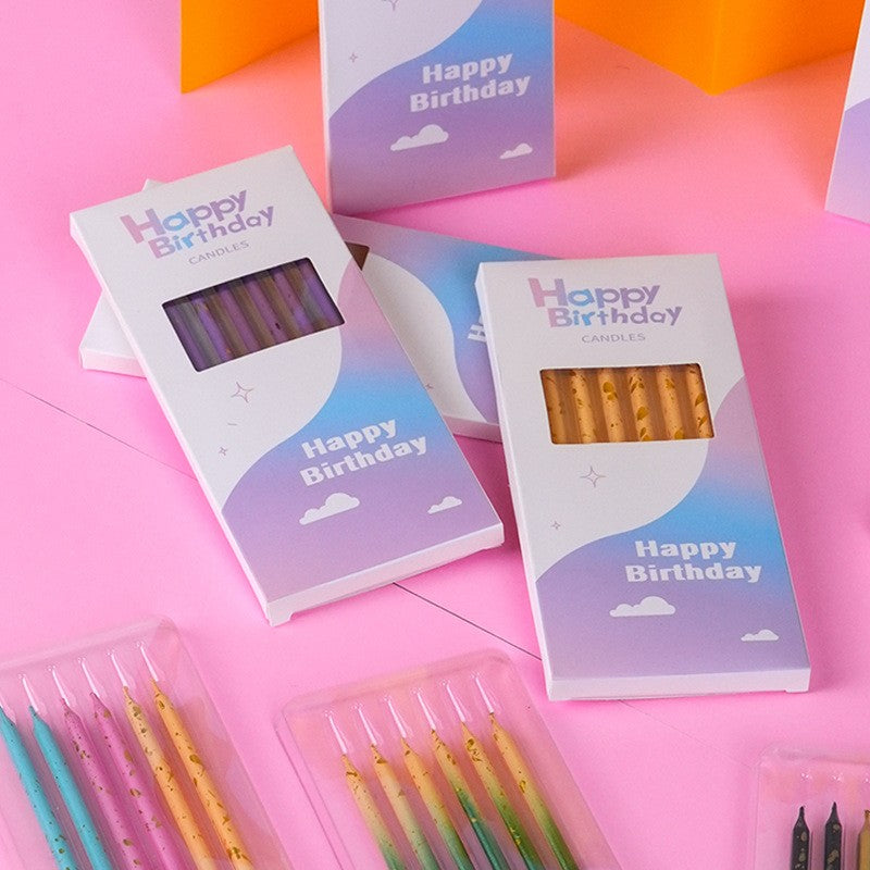 Set 6 Lumanari Lungi, Vivimall, din Parafina, 10 x 0.5 cm, Happy Birthday, Mov - vivimall.ro