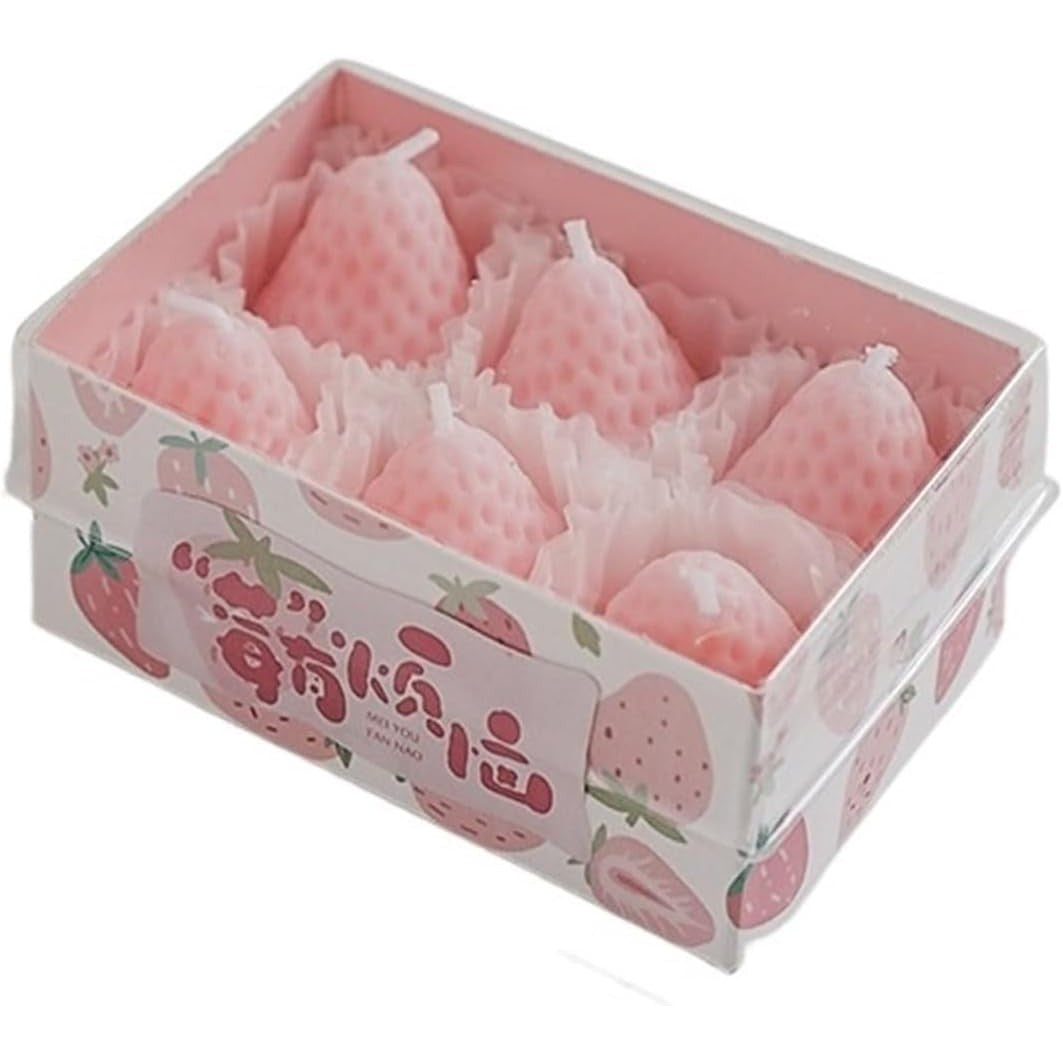 Set 6 Lumanari Parfumate, Vivimall, Model Capsunici, Ardere 30 min, 78g, 6.3 x 9.3 x 3.8 cm, Roz - vivimall.ro