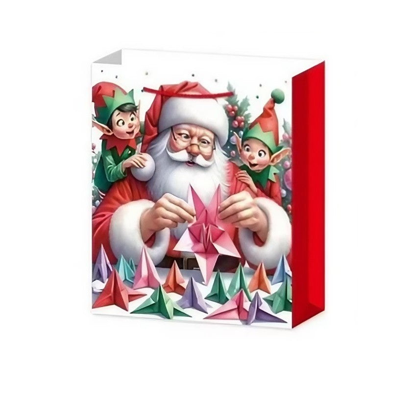 Set 6 Pungi Cadou, Vivimall, Imprimeu Tematica Mos Craciun, Ursuleti, Brazi, Model Random, din Hartie, Impachetare Usoara a Cadourilor, 18.5x22.5x8.5 cm, Multicolor - vivimall.ro