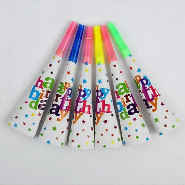Set 6 Suflatori, Vivimall, Colectia Happy Birthday, 20 cm, din Carton, Multicolor - vivimall.ro