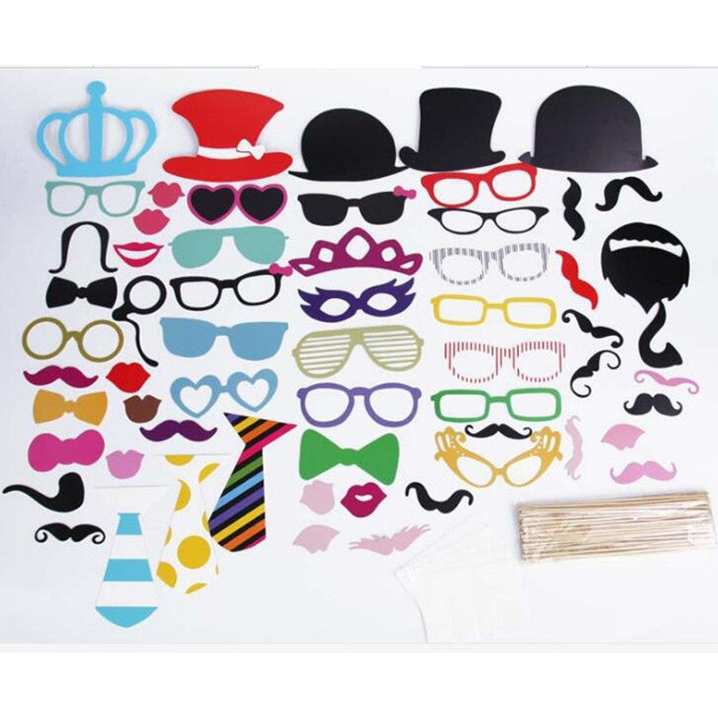Set 60 de Accesorii pentru Petrecere, Vivimall, Props pentru Coltul de Poze, Ochelari, Palarii, Mustata, Cravata, pentru Evenimente, Multicolor - vivimall.ro