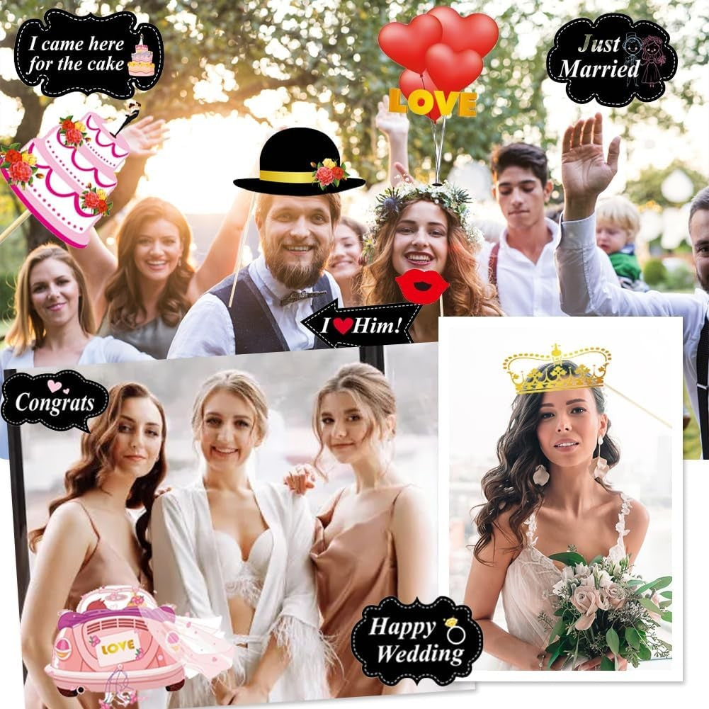 Set 60 de Accesorii pentru Petrecere, Vivimall, Tematica Nunta, Props pentru Coltul de Poze, Ochelari, Palarii, Mustata, Cravata, pentru Evenimente, Multicolor - vivimall.ro