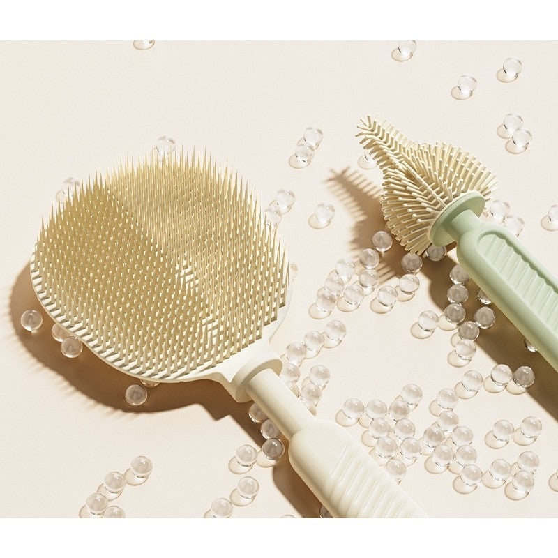 Set 7 Piese de Spalat/Uscat Biberoane, Vivimall, Portabil, Peri de Silicon, pentru Tetine, Suzete, Biberoane, Paie, Cutie Inclusa, 20 x 9.5 cm, Portocaliu - vivimall.ro