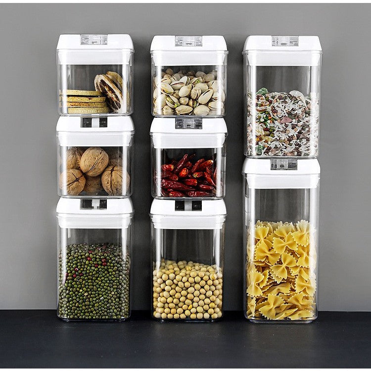 Set 7 Recipiente din Plastic, Vivimall, pentru Alimente/Obiecte, Inchidere Ermetica, 2 x 0.5l, 2 x 0.8l, 2 x 1.2l, 1 x 1.9 l, Capac Alb, Transparent - vivimall.ro