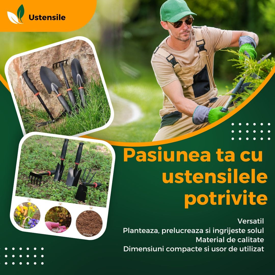 Set 7 Unelte de Gradina Vivimall, pentru Plantare Prelucrare Sol si Ingrijire Plante, Material PVC si cardboard, 31.5 x 8 cm, negru - vivimall.ro