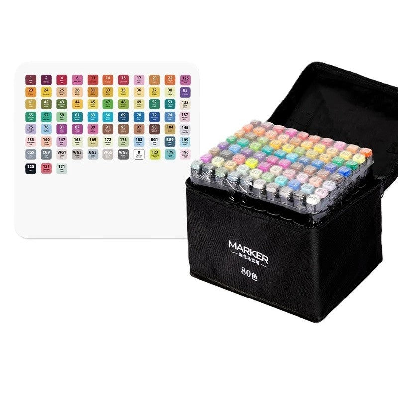 Set 80 Markere, Flippy, pe Baza de Ulei, Dublu Capat, Subtire 1mm si Gros 6 mm, Geanta Depozitare, 15 cm, Multicolor - vivimall.ro