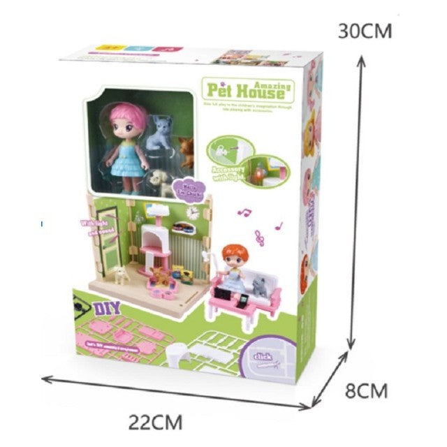 Set adapost pentru animalute Vivimall, casa de papusi cu mobilier si ustensile, activitati distractive - vivimall.ro